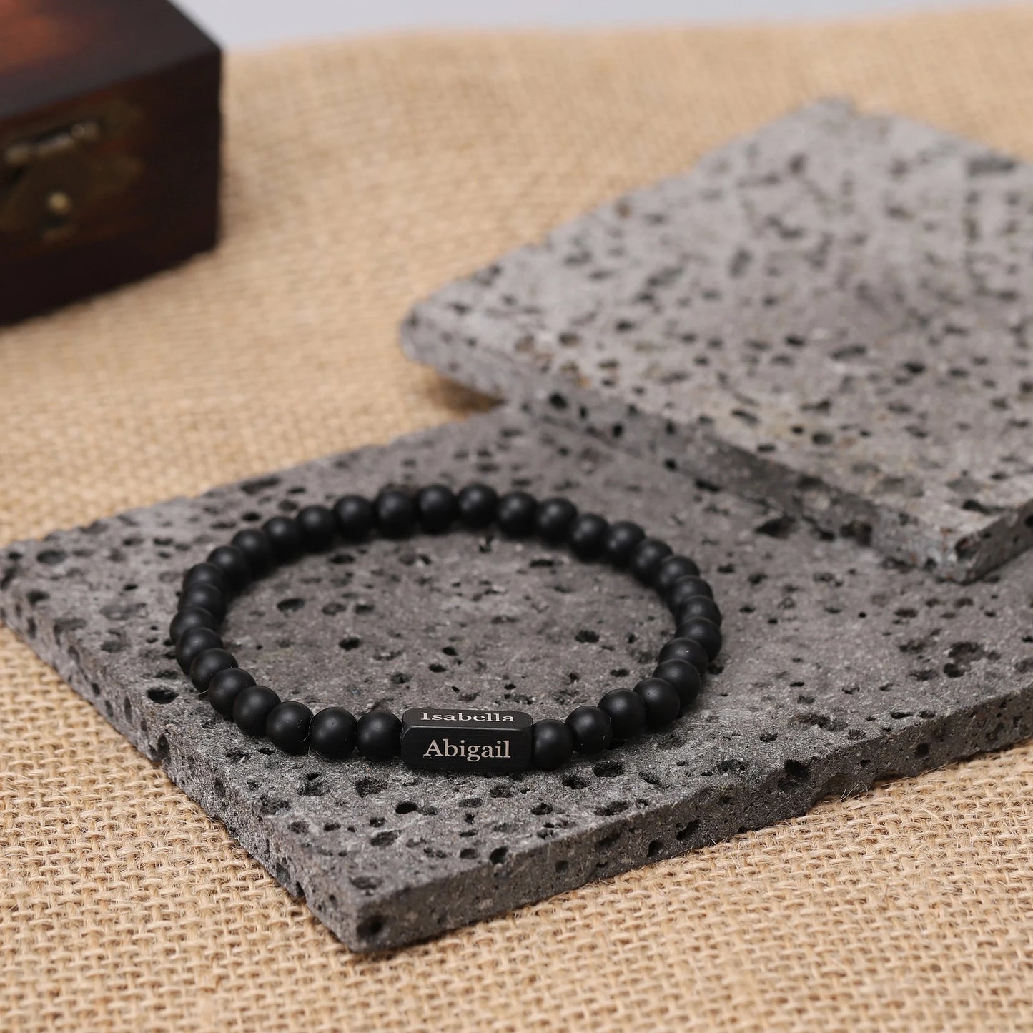 1pc, Personalized Men's Bracelet With Names Ideal Christmas Gift For Husband Grandfather, Mens Beads Bracelet