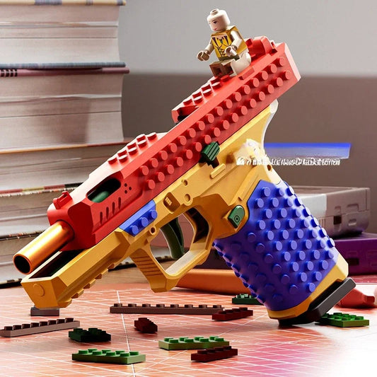 Building Block Pistol Continuous Firing Shell Throwing Airsoft Empty Hanging Toy Gun Outdoor CS Weapon for Boys Adult