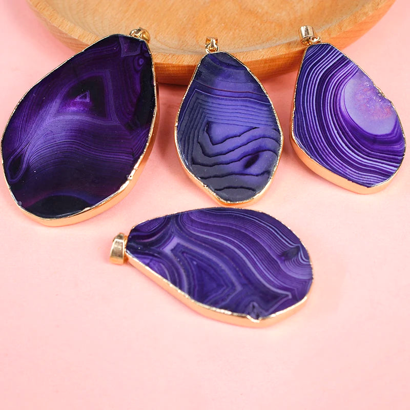Irregular Striped Agate Slices Pendant Necklace Rough Stone Pendant for Women Girls