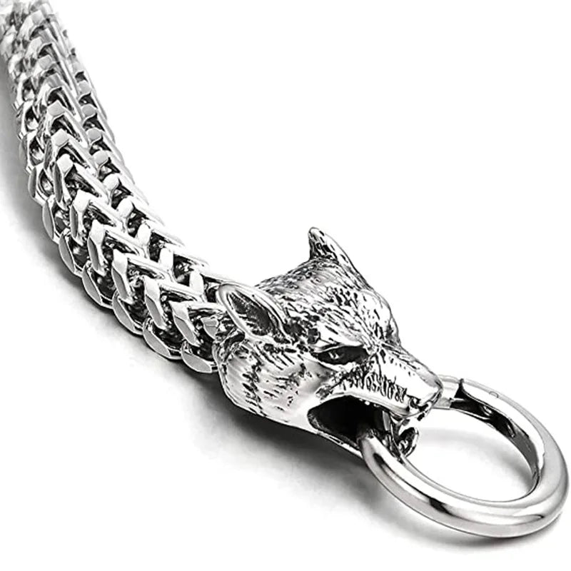 European and American Hip-hop Rock Fashion Personality Trendy Accessories for MEN'S Stainless Steel Wolf Head Bracelet