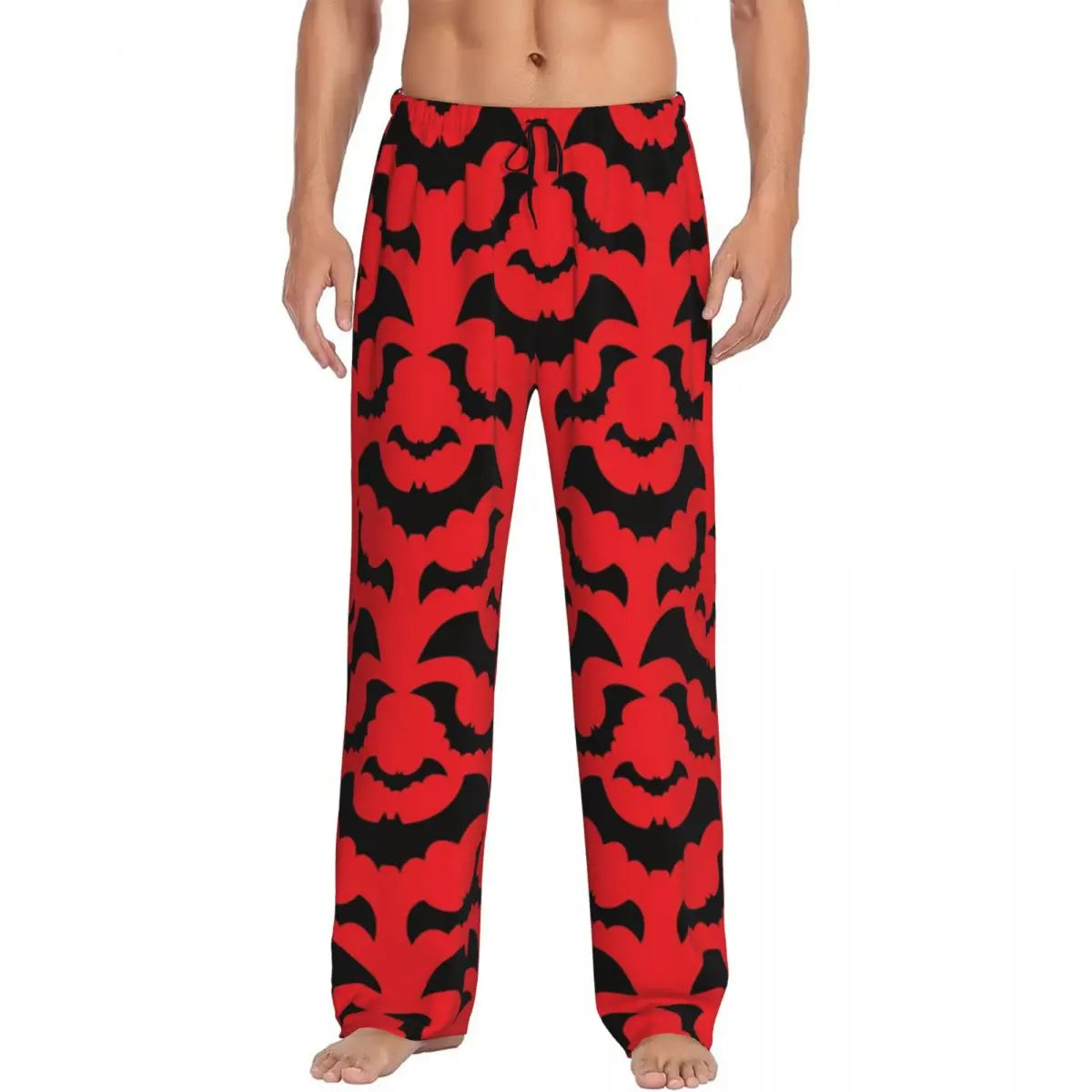 Custom Cute Spooky Halloween Bats Black And Purple Pajama Pants for Men Lounge Sleep Drawstring Sleepwear Bottoms with Pockets