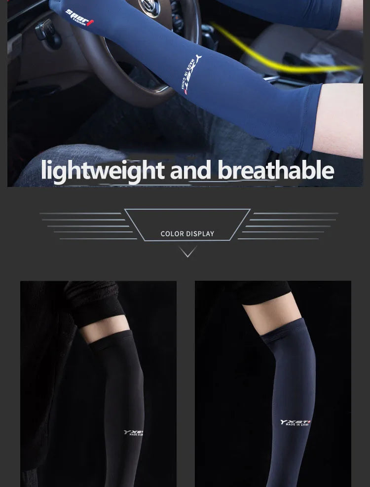 Ice Silk Sleeves Women Summer Sun Protection Men Fishing Cycling Breathable Two-Finger Non-Slip Gloves Arm Warmer Driving Sleeve