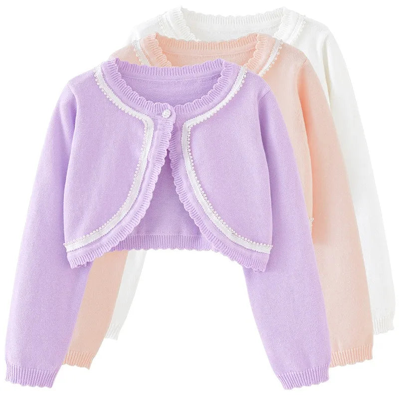 2-14 years old Purple girls Cardigan Thin Spring Children's knit sweater 3 4 6 8 10 12 14 year old children's clothing