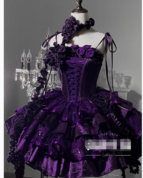 Original Lolita Dress New Christmas New Year Goth Red Fish Bone Jsk Dress Halloween Cosplay Dark Blue Slim Sling Short Dresses