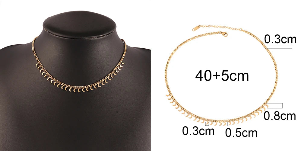 Trendy Stainless Steel Necklace For Women Gold Silver Color Round Geometric Pendant Necklace Choker Snake Chain Necklace Jewelry