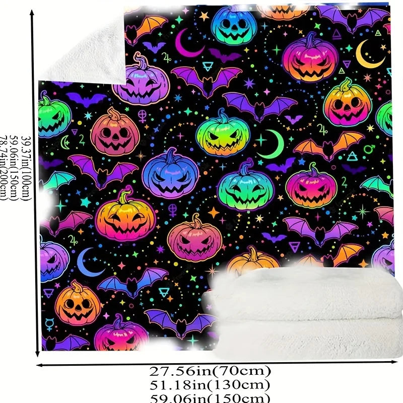 3D Printed Flannel Blanket Halloween Pumpkin Soft All-Season Comfort Office Breaks Blanket | Playful Print Halloween Decorations