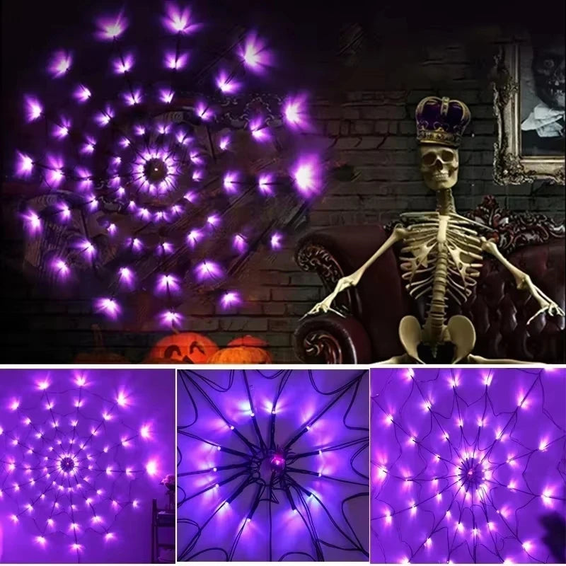 Halloween Window Decorations Purple Spider Web String Lights with 70 LEDs Battery Powered Remote Control 8 Modes for Party Decor