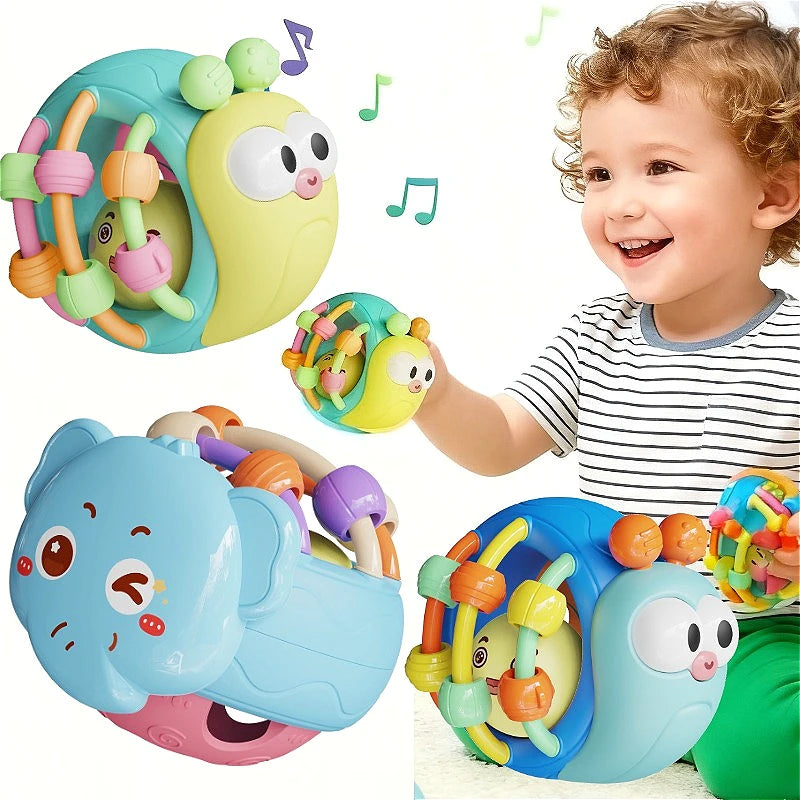 Cute Hand-Held Snail Baby Rattle Early Education Puzzle Toy Plastic Ball Birthday Christmas Gift for Infants