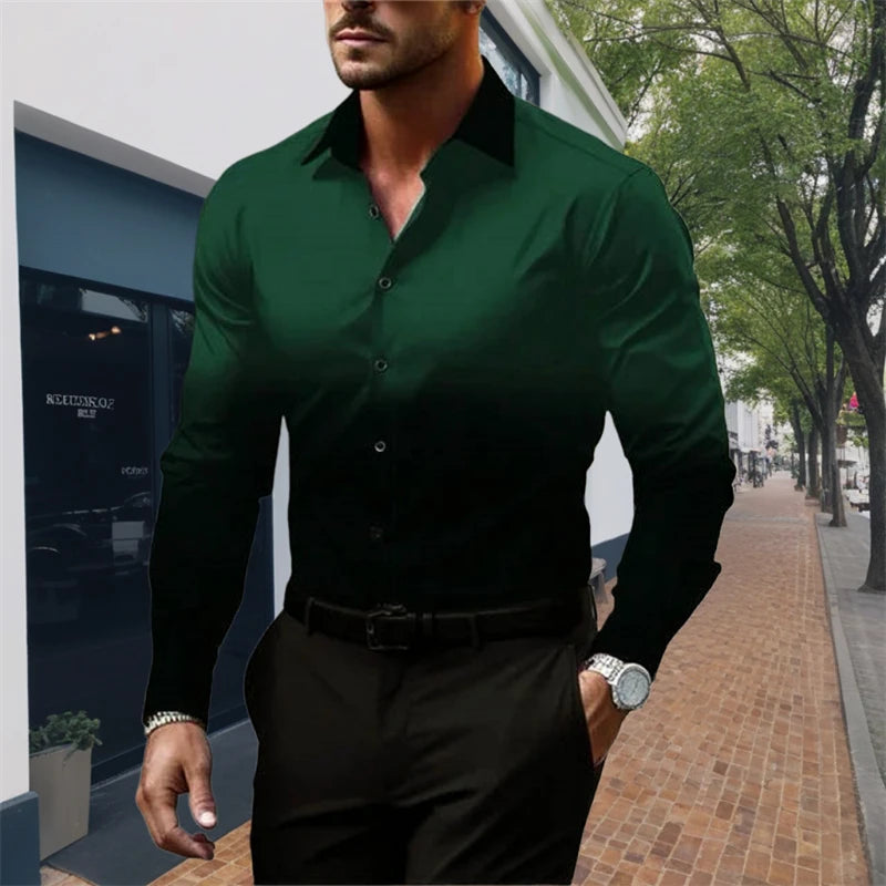 2024 Men's Striped Long Sleeve Shirt Men's Casual All-match Fashion Street Men's Shirt Lapel Single-breasted Long Sleeve Top