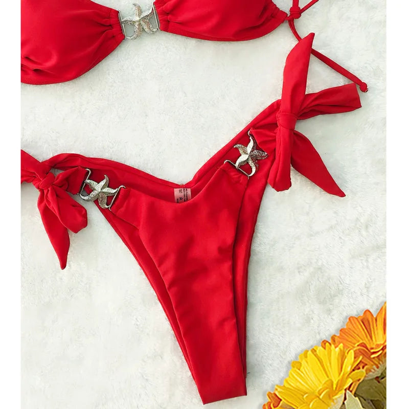 Red Sexy Bikinis 2025 Swimsuit Women Swimwear Push Up Female Beach Swimming Wear Bathing Suits Brazilian Bikini Set Pool Bather