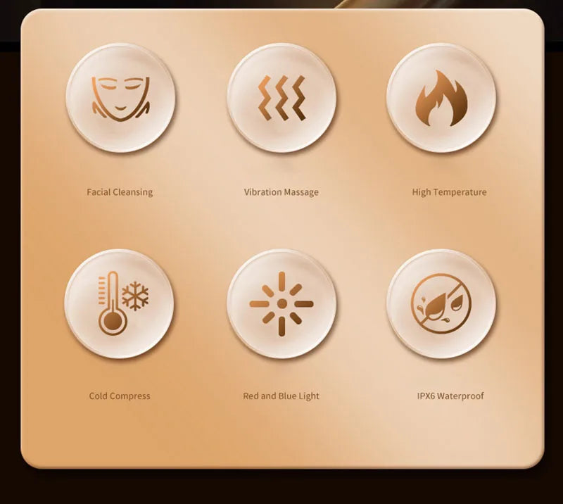 6 in 1 Sonic Facial Cleansing Brush with Thermal Function, Waterproof Skin Cooling Massager, Silicone Facial Cleansing Device