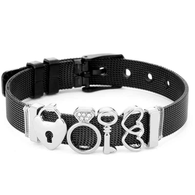 Silver Color Stainless Steel Mesh Bracelets For Women Crystal Santa Claus Beads Charm Watch Belt BraceletsBangles Christmas Gift