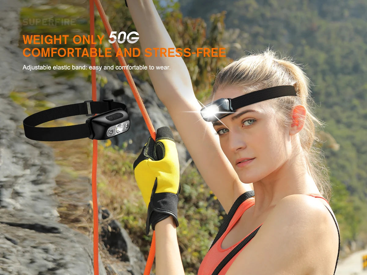 SUPERFIRE HL05-Y Rechargeable Powerful Sensor Headlamp USB High Power Headlight COB LED Waterproof Head Lamp Work Front Light