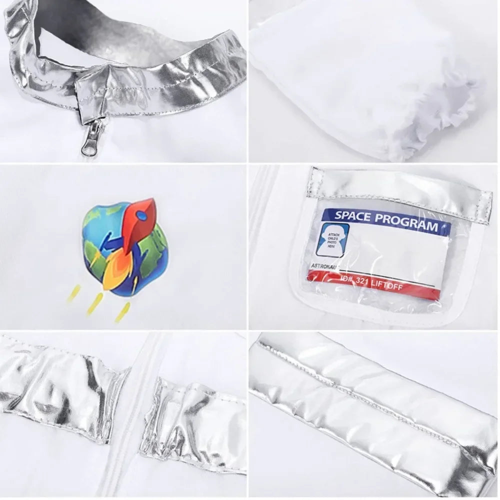 Children's Space Suit Cosplay Costume Astronaut Gloves Spaceman Kids Jumpsuit Holiday Halloween Party Gift Space Clothes