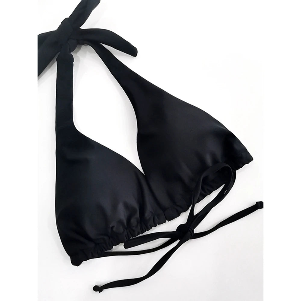 Sexy Halter Bikini Swimsuit Women Low Waisted 2025 New Black/Red/Rose Beach Bathing Suit Bandage Brazilian Swimwear Two Pieces