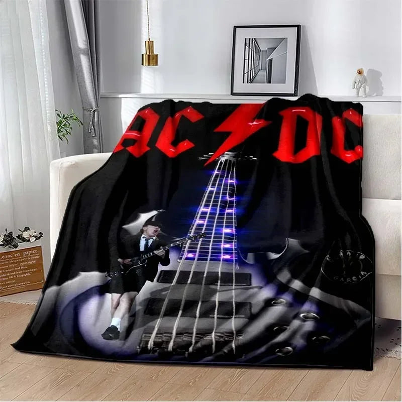 ACDC Pattern Throw Blanket Light Weight Blanket for Living Room Bedroom Kidsroom Warm Blanket Christmas Gift