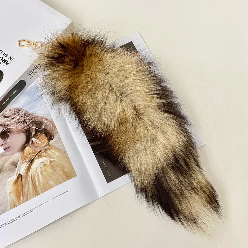 Naturally Fashion Fox Tail Keychain Wolf Tail Fur Tassel Bag Tag Black And Brown Charm Keyring Pom Pom Holder Strap Chain Gifts
