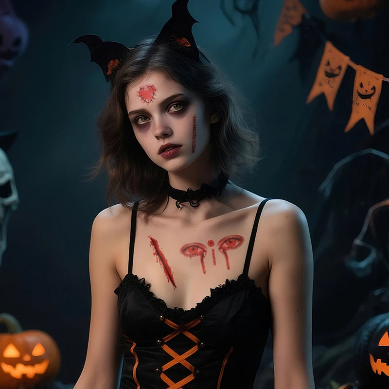 30Sheets Halloween Bloody Wound Tattoo Stickers Scary Waterproof Temporary Tattoos Halloween Party Decoration Adult Kids Gift