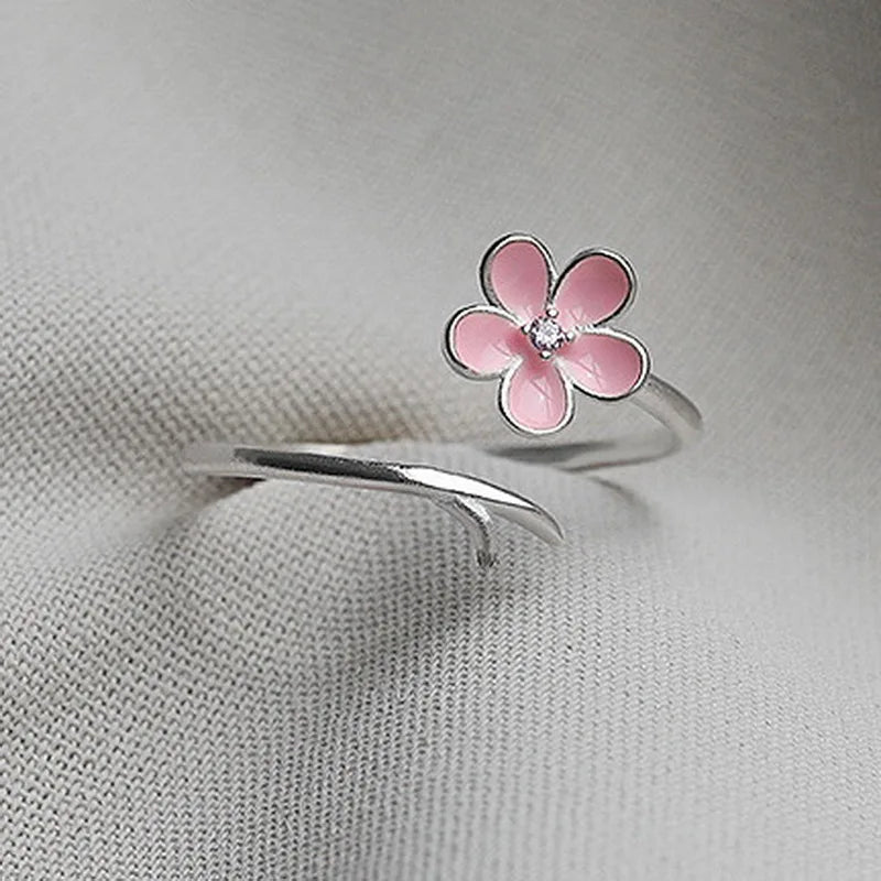 Vintage Rose Flower Rings For Women Korean Style Adjustable  Sakura Princess Finger Ring Bride Wedding Engagement Party Jewelry