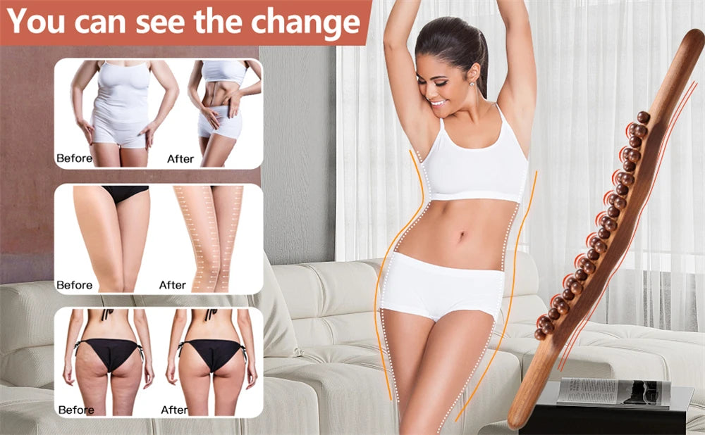 Guasha Wood Stick Tool Wood Therapy Massage Tool for Body Shaping,31 Beads Back Massage Roller Stick,Lymphatic Drainage Massager