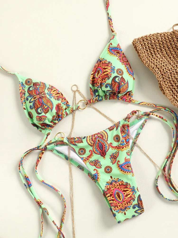 Print Bikini Set Sexy Swimwear Bandage Bikinis For Women Printed Bathing Suits Low Waist Beachwear 2025 Swimsuits