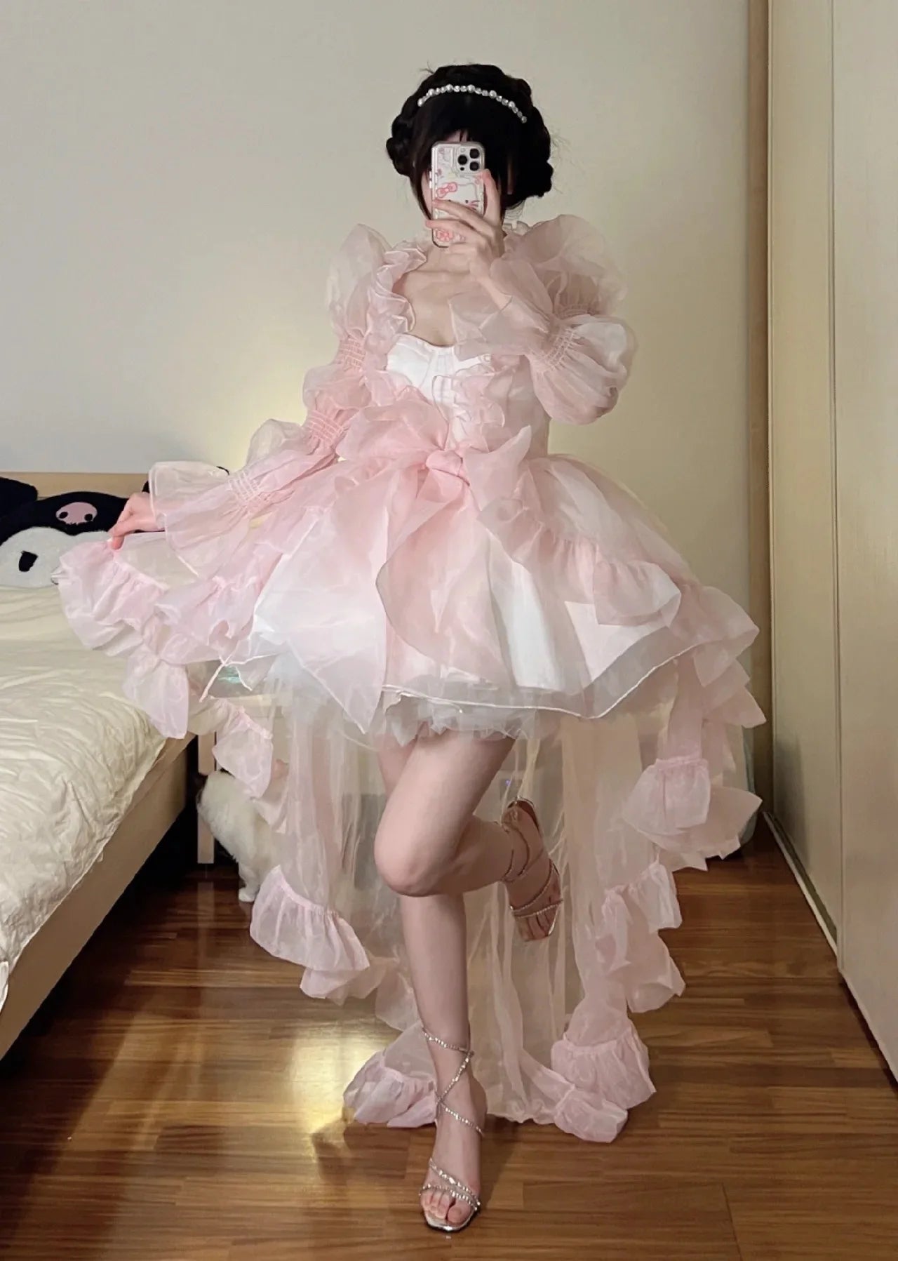 French Style Flower Wedding Dress Lolita Sweet Girl Women Fairy Tube Top Sling Dress with Long Cardigan Birthday Princess Dress