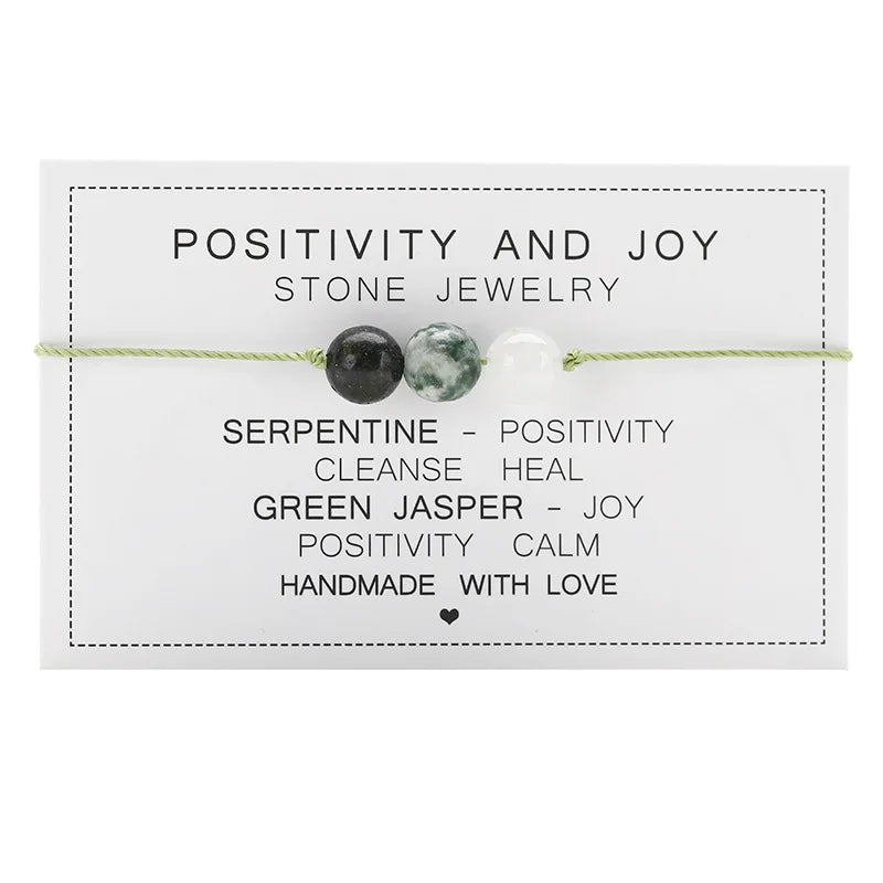 Natural Stone Crystal Round Bead Bracelet Handmade Braid Adjustable Paper Card Rope Chain Yoga Women Men Energy Healing Jewelry