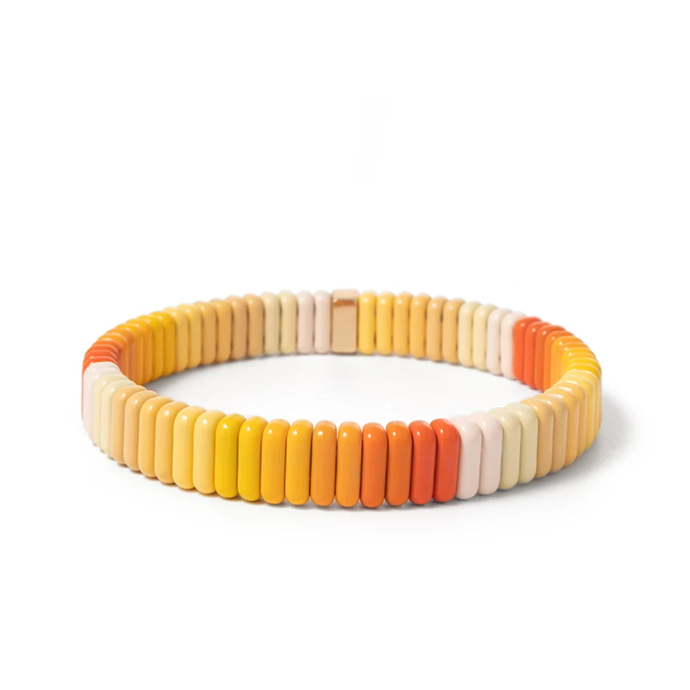 2024 New Design Elatic Rainbow Bracelets For Women 2X8MM Rectangle Beads Bracelets Bohemian Metal Bangle Colorful Jewelry