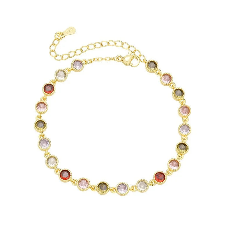 925 Sterling Silver Rainbow Zircon Round Chain Charms Bracelets Woman Couple Designer Jewelry Accessories Wholesalea Jewellery