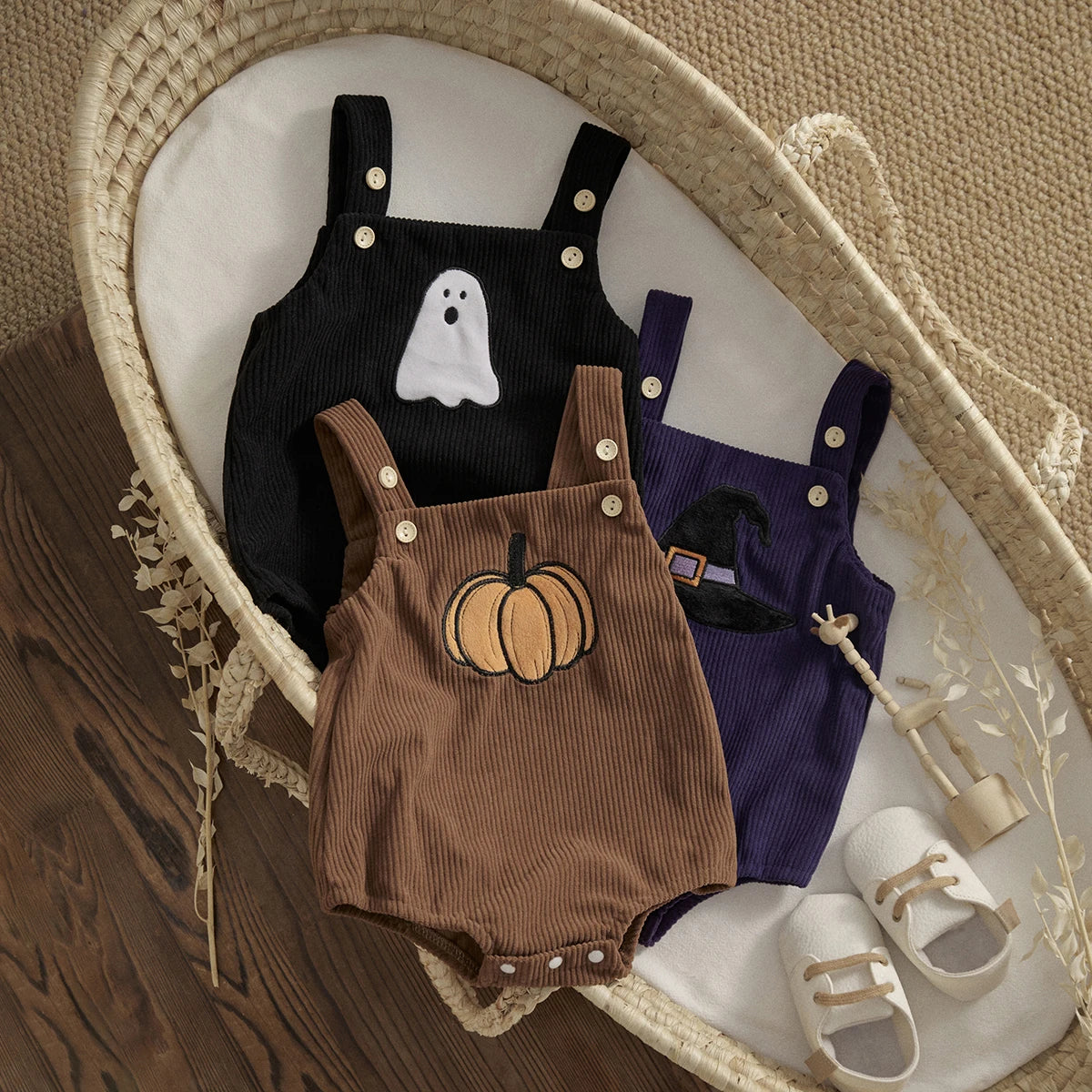 ma&baby 0-18M 1st Halloween Baby Costumes Newborn Infant Boy Girl Pumpkin Ghost Print Jumpsuit Corduroy Overalls