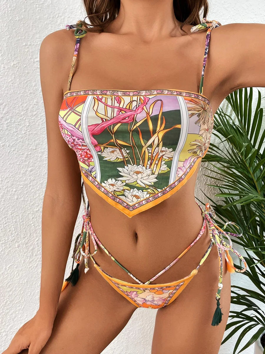 Printed Crop Top Bikini Women Bandeau Bikinis 2025 Swimwear Female Swimsuit Two-pieces Bikini Set Bathing Suit Swim Beach Wear