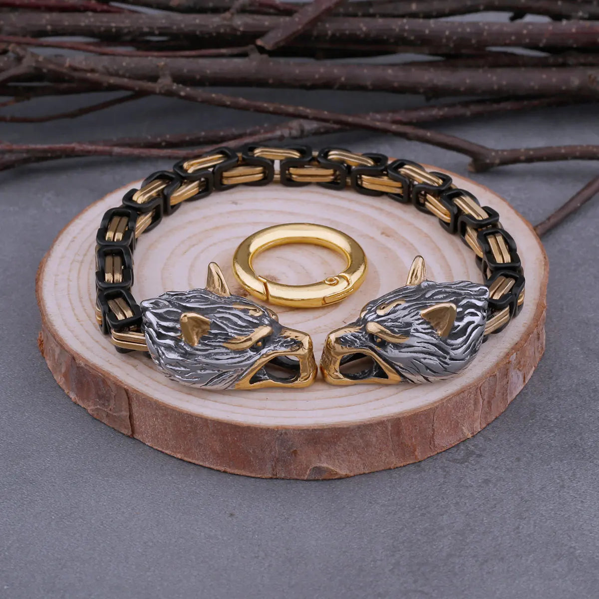 Viking Wolf Head Men's Bracelet Never Fade Hip Hop Rock Glamour Biker Fashion Bracelet Stainless Steel Jewelry Gift With Box