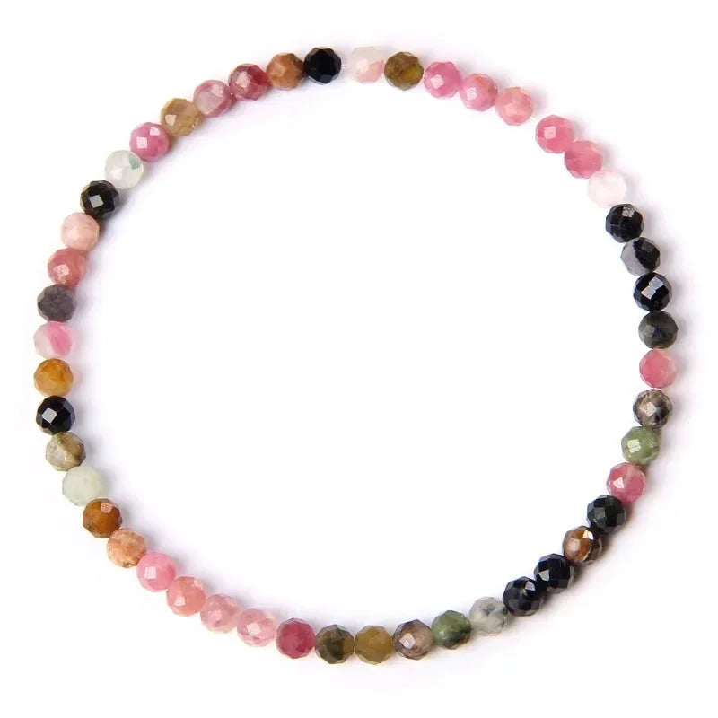 4MM Natural Stone Tourmaline Bracelets For Women Men Crystal Faceted Beaded Bracelet Healing Reiki Handmade Exquisite Jewelry
