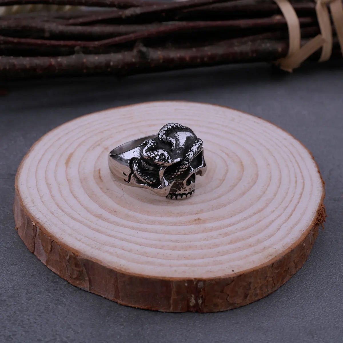 316L Stainless Steel Vintage Snake Wrapped Skull Rings Men's Fashion Charm Gothic Hip Hop Biker Accessories Skull  Jewelry Gift