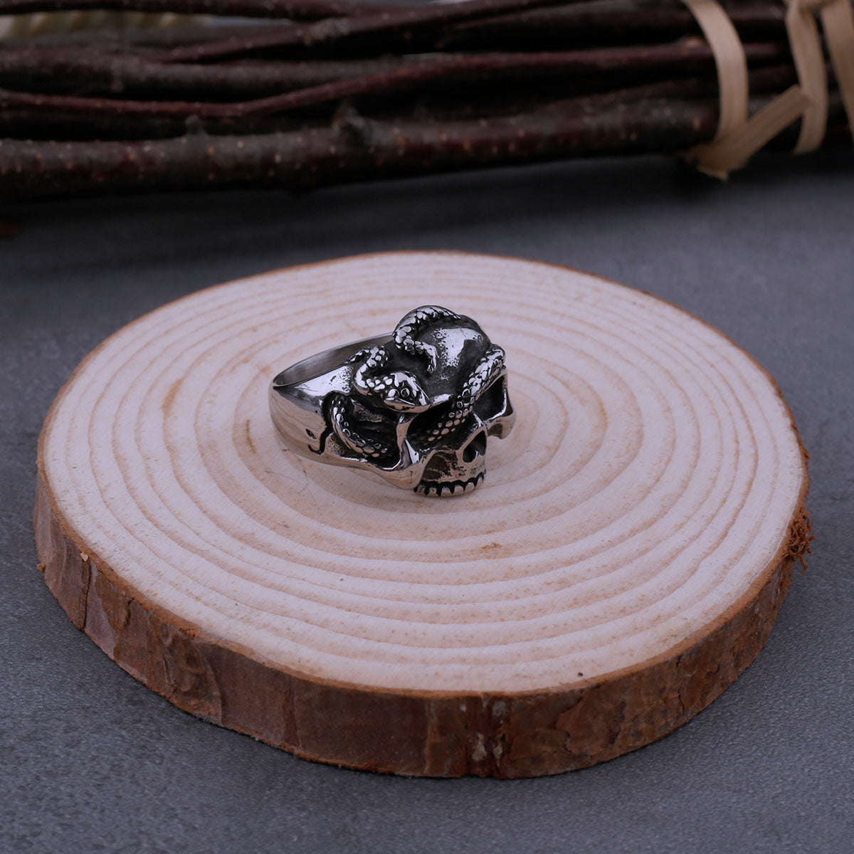 316L Stainless Steel Vintage Snake Wrapped Skull Rings Men's Fashion Charm Gothic Hip Hop Biker Accessories Skull  Jewelry Gift