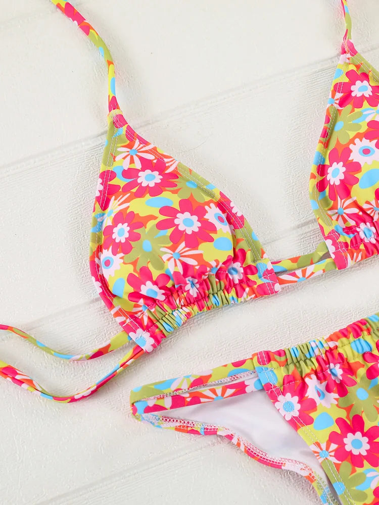Triangle Bikini Sets Print Swimsuit Women 2023 Bikinis Bandage Swimwear Micro Thong Two Piece Suit Biquini Brazilian Swimsuits