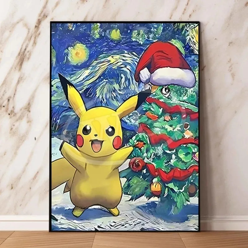 Van Gogh Museum Pocket Monster Anime Character Pikachu Canvas Painting Poster Living Room Bedroom Decoration Christmas Gift
