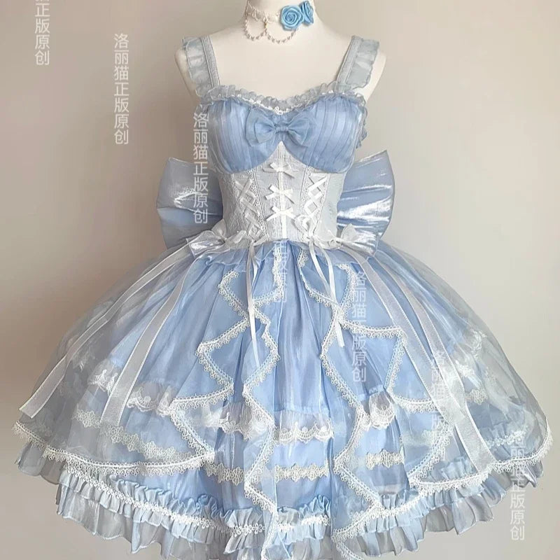 Lolita Sweet Girl Princess Dress Spring and Summer Off Shoulder Women's Short Sleeve Slim OP/JSK Short Ball Gown Dress