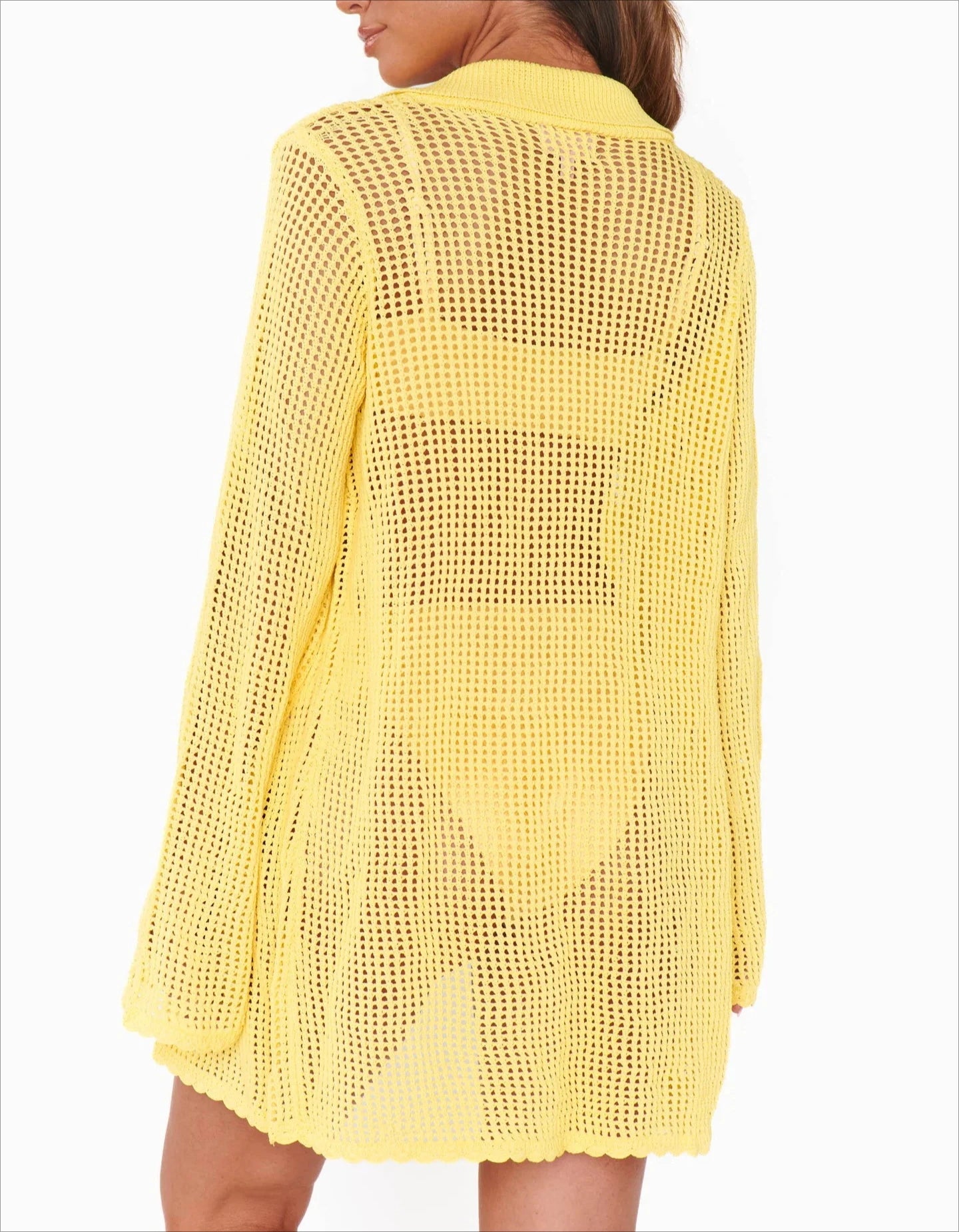 2025 Summer Women's Loose V Neck Button Coverup Cardigan Sexy Knit Mesh Beach Dress Swimsuit Cover Up Casual Vacation Wear K187