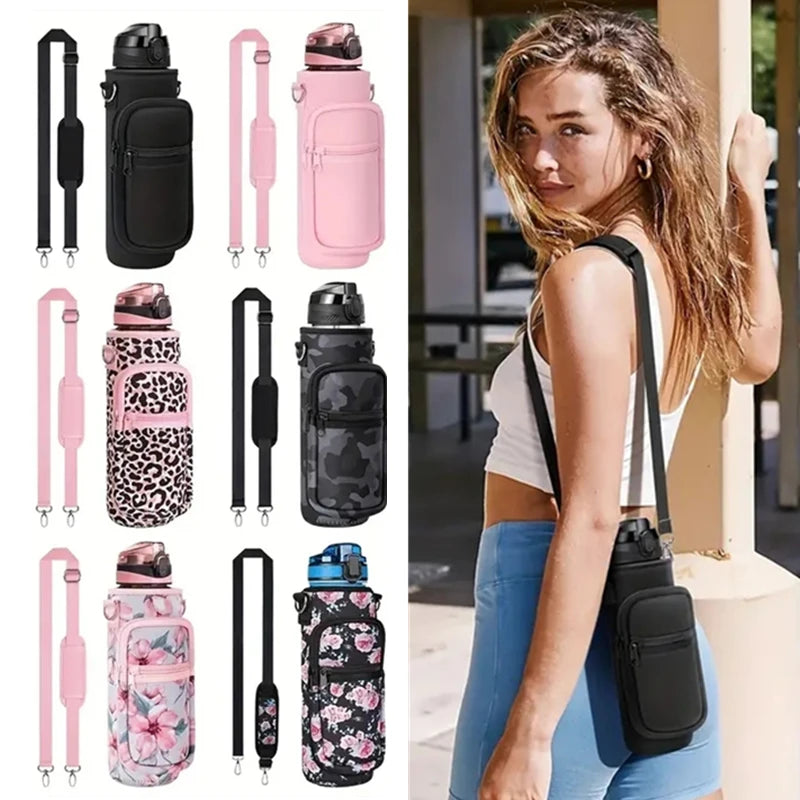 Water Bottle Covers Neoprene Handheld Crossbody Shoulder Water Kettle Carrier Holder Bag With Straps Outdoor Drinkware Accessory