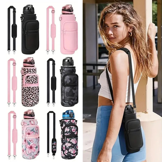Water Bottle Covers Neoprene Handheld Crossbody Shoulder Water Kettle Carrier Holder Bag With Straps Outdoor Drinkware Accessory
