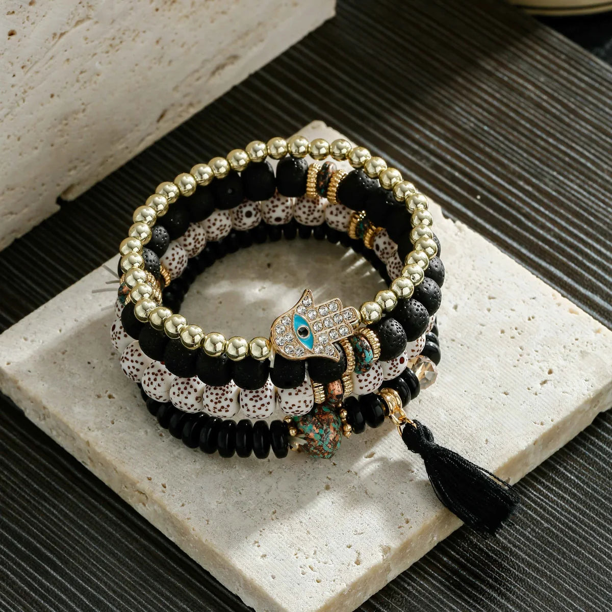 Vintage Bohemia Women Bracelets Set Charm Hand Stone Beads Tassel Pendents Bracelets Pour Les Femmes 4Pcs/Lot