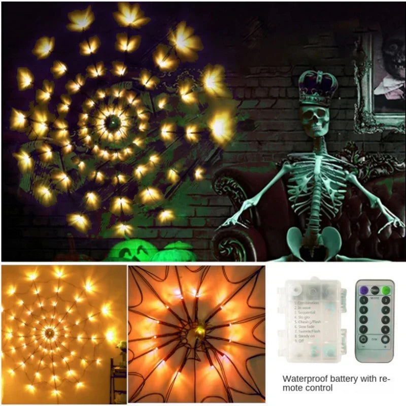 Halloween Window Decorations Purple Spider Web String Lights with 70 LEDs Battery Powered Remote Control 8 Modes for Party Decor