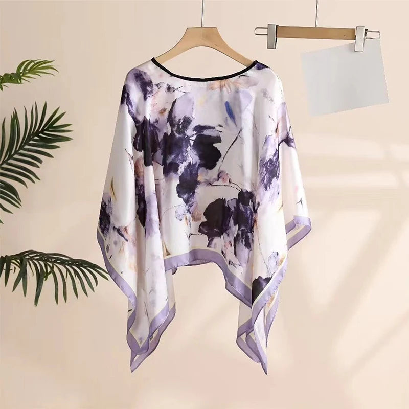 2024 Shawls Summer Beach Sexy Women Fashion Print Chiffon Smock Bikini Cover Up Loose Blouse Sunscreen Comfortable Poncho Hot