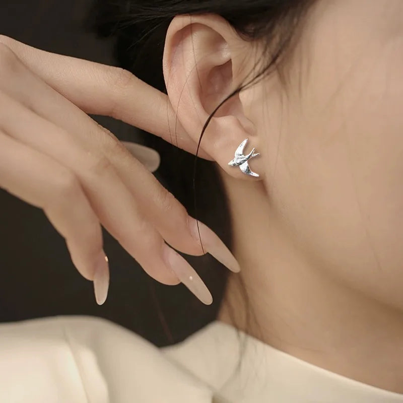 New Trendy Silver Color Stud Earrings Swallow Cute Little Bird Simple For Women Girl Gift Fashion Jewelry Dropship Wholesale