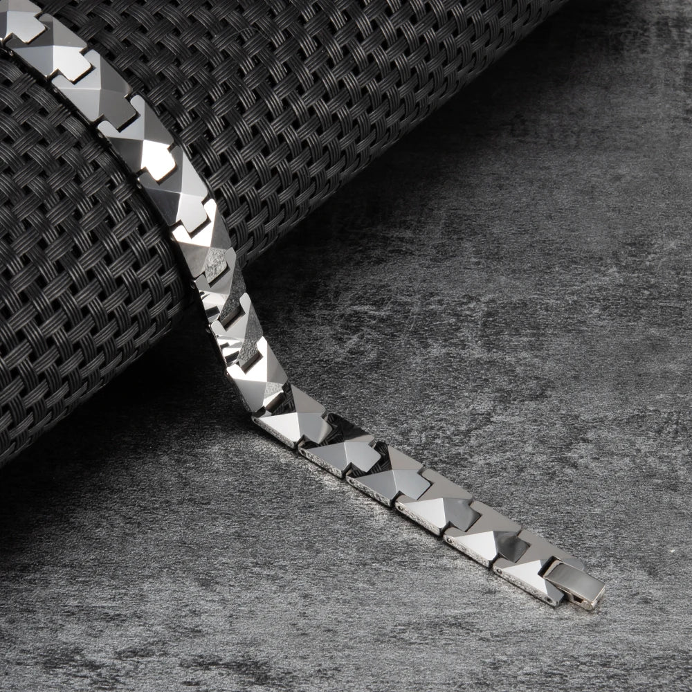 Vinterly Arrow Bracelets Tungsten Carbide Green Tourmaline Health Energy Link Chain Jewelry for Men Waterproof Anti-scratch 21cm