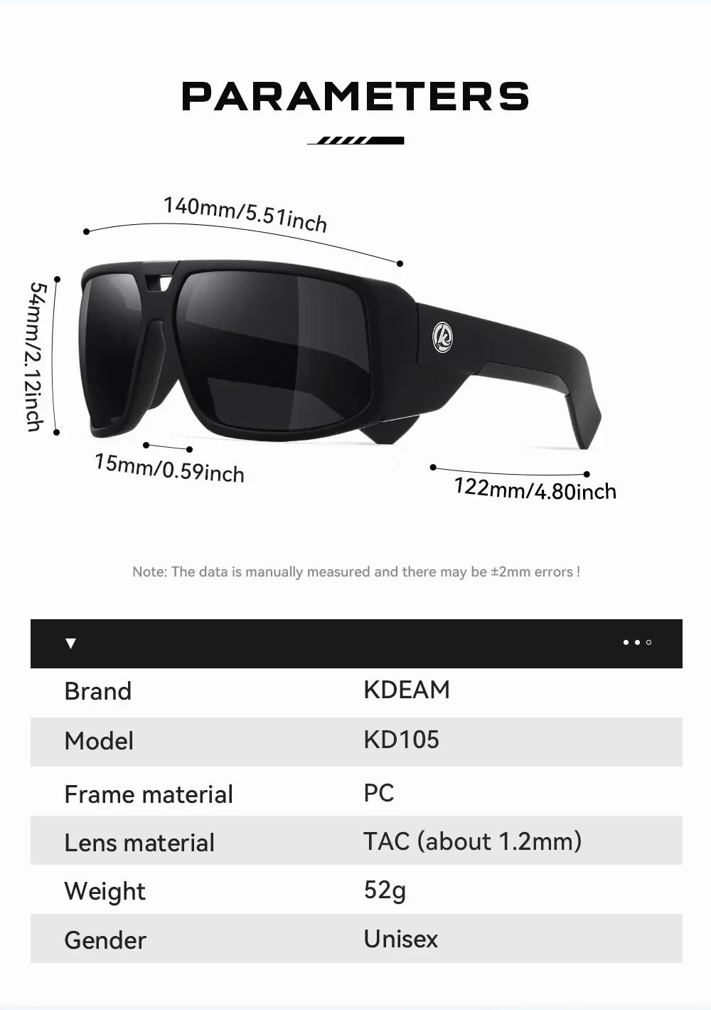 KDEAM New Large Frame Designer Polarized Men Sunglasses Luxury Brand Windproof Driving Glasses Fishing Eyewear Fashion Women Eye