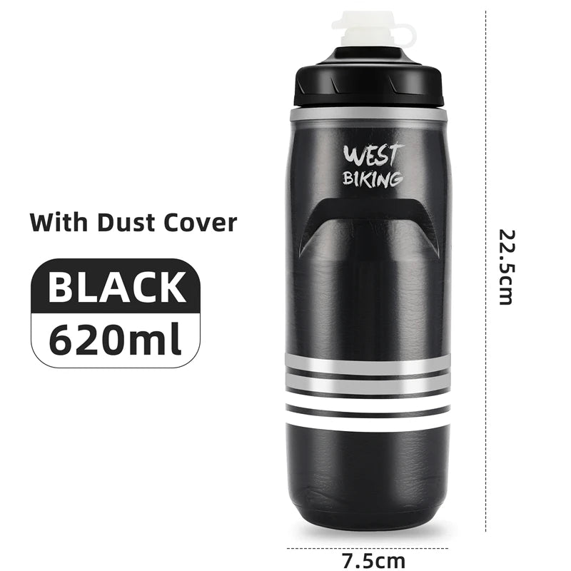 WEST BIKING 620ML Bicycle Bottle MTB Road Bike Water Bottle Outdoor Sports Plastic Drink Cycling Cold Insulation Water Bottle