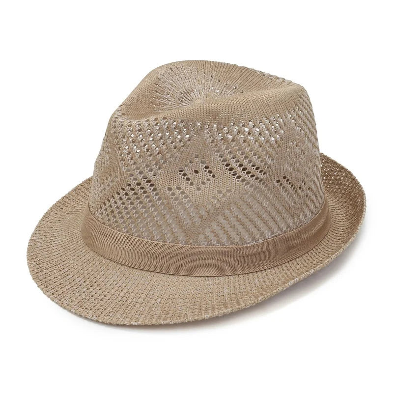 Hollow Out Breathable Shade Solid Color Men Beach Hat Sun Protection Spring Summer Outdoor Jazz Hat Straw Cap
