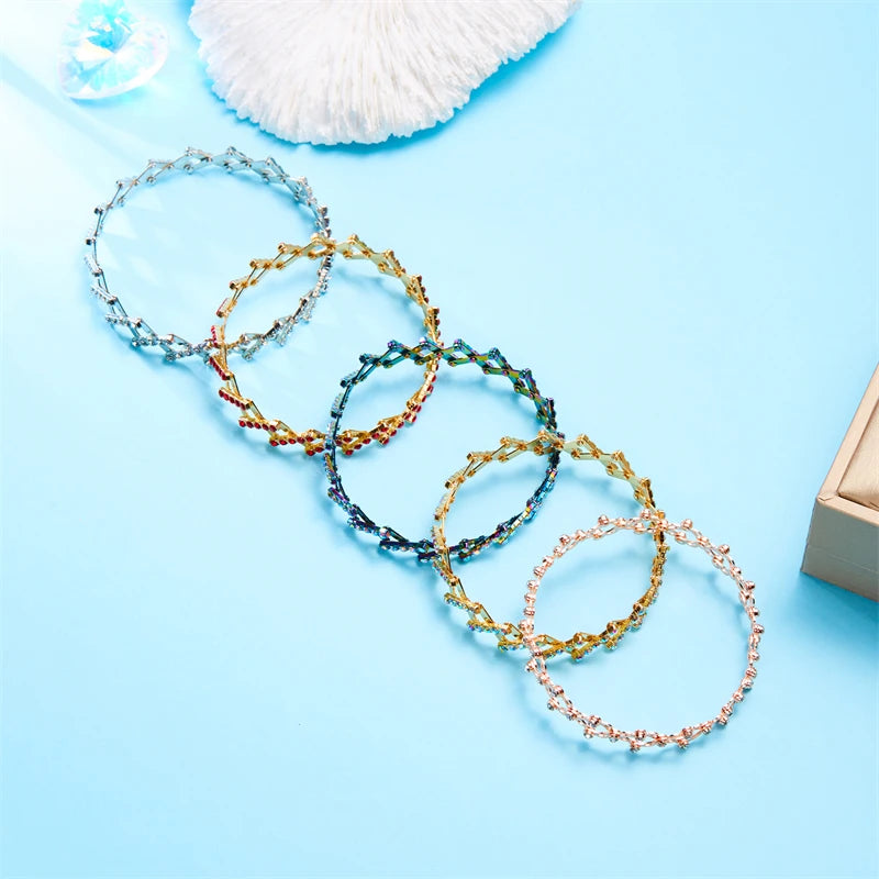 Unique Design Magic 2 in 1 Folding Retractable Ring Bracelet Shiny Rhinestone Multilayer Twist Rings for Women Creative Jewelry